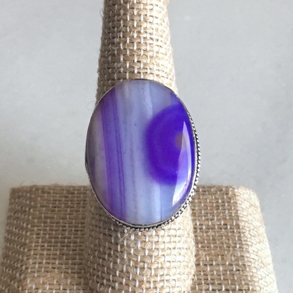 New Purple Botswana Agate Stone Silver Overlay Vintage Style Ring Size 7.75 - Picture 10 of 11